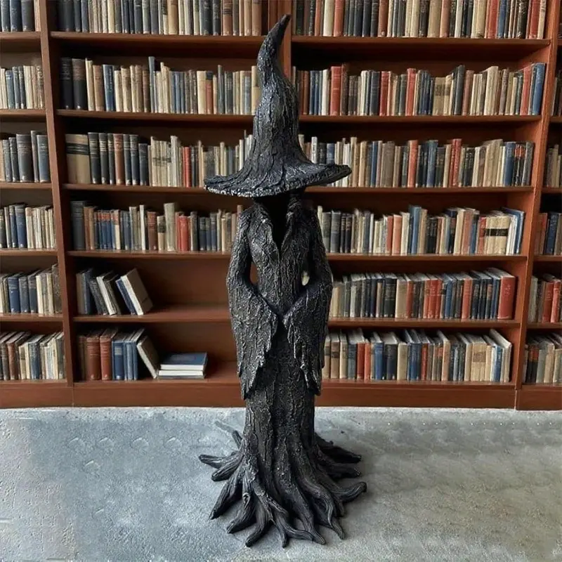 Witch Statue Resin Craft Desktop Ornament (30cm / 11.81in), Halloween Witch Statue, Mysterious Curse Theme Statue Figurine, Halloween Decoration, Retro Magician Statue Decor, Dark Fantasy Witch Ornament.