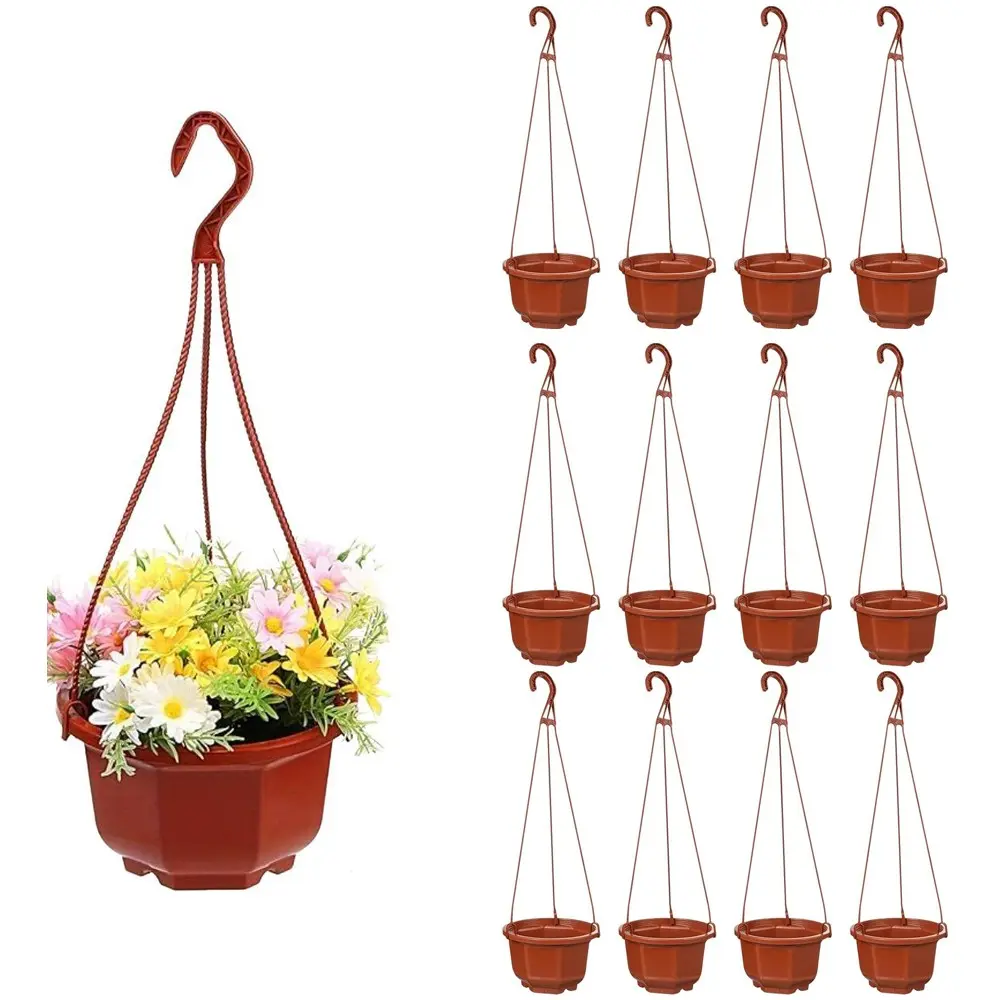 12 Hanging Flower Pots with Drainage Holes and Hooks, Ideal for Garden, Balcony, Porch, Plant Containers, Hanging Baskets, Suspended Planters