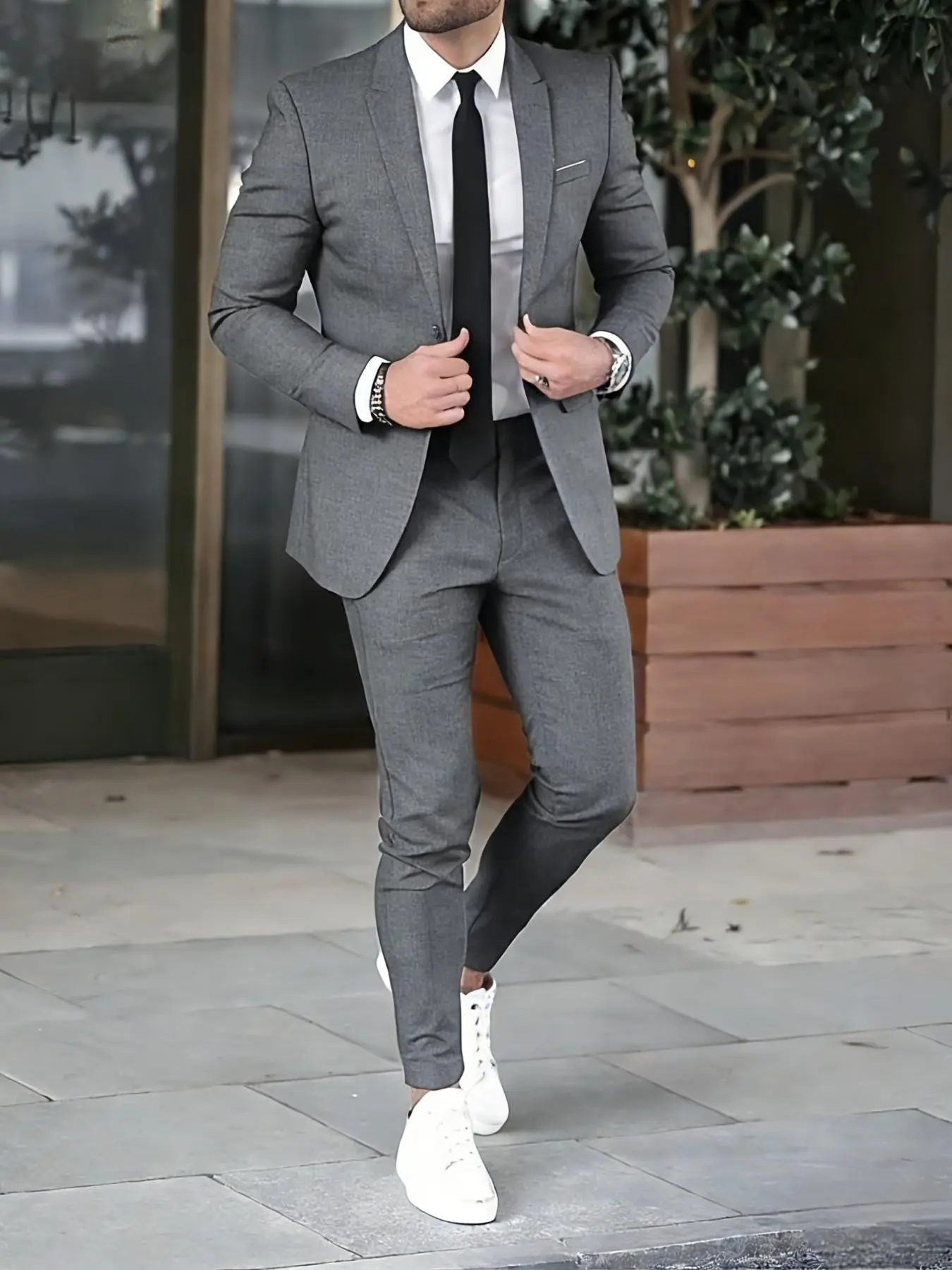 Men's Two-Button Slim Fit Blazer Set, Business Casual Suit, Wedding Groomsmen, Long Sleeve, Ankle-Length Pants, All Seasons