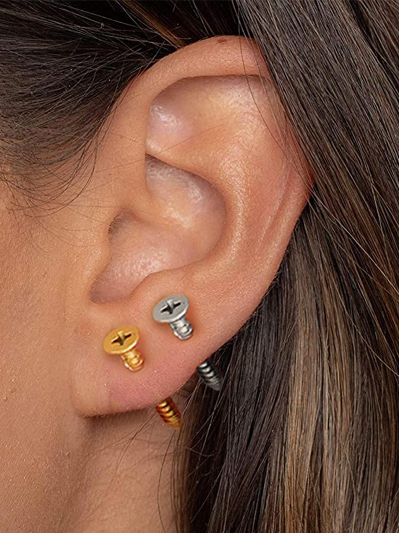 Punk Style Screw & Star & Lightning Design Earrings Set, 12 Pairs Stainless Steel Stud Earrings for Men & Women, Fashion Stainless Steel Jewelry for Party, Exquisite Jewelry for Birthday Gift