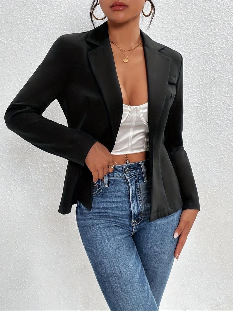 Women's Solid Color Button Front Blazer, Casual Long Sleeve Lapel Neckline Outerwear for Work Office Business, Ladies Spring & Fall Clothes, Business Casual Outfits Women, Fall Clothing Women, Womenswear