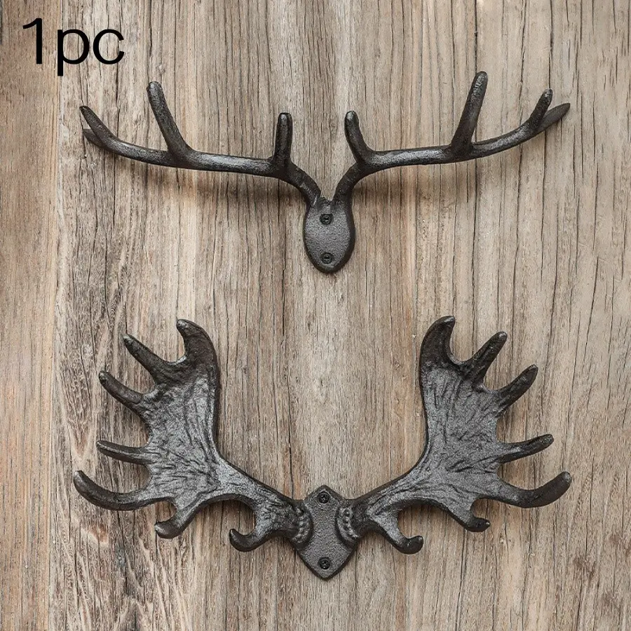Vintage Cast Iron Deer Antler Hook Wall Mount, Home Bar Coffee Shop Decorative Hook, Rustic Metal Hanging Ornament, Unique Interior Accessory, Decor Hooks