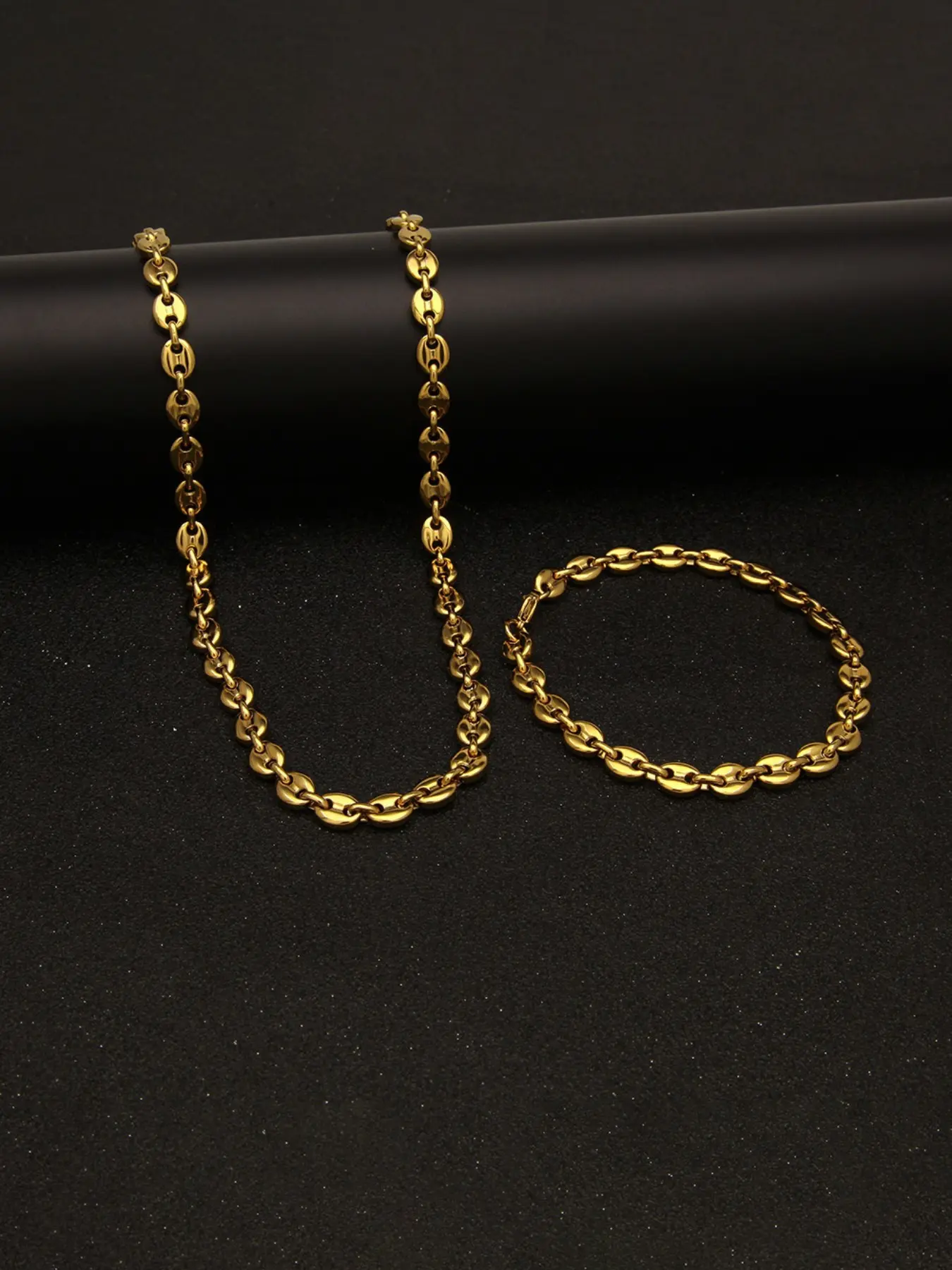Hip Hop Men's Pig Nose Bracelet Coffee Bean Necklace, Cool and Stylish Accessory, Essential for Daily, Enhances Your Style