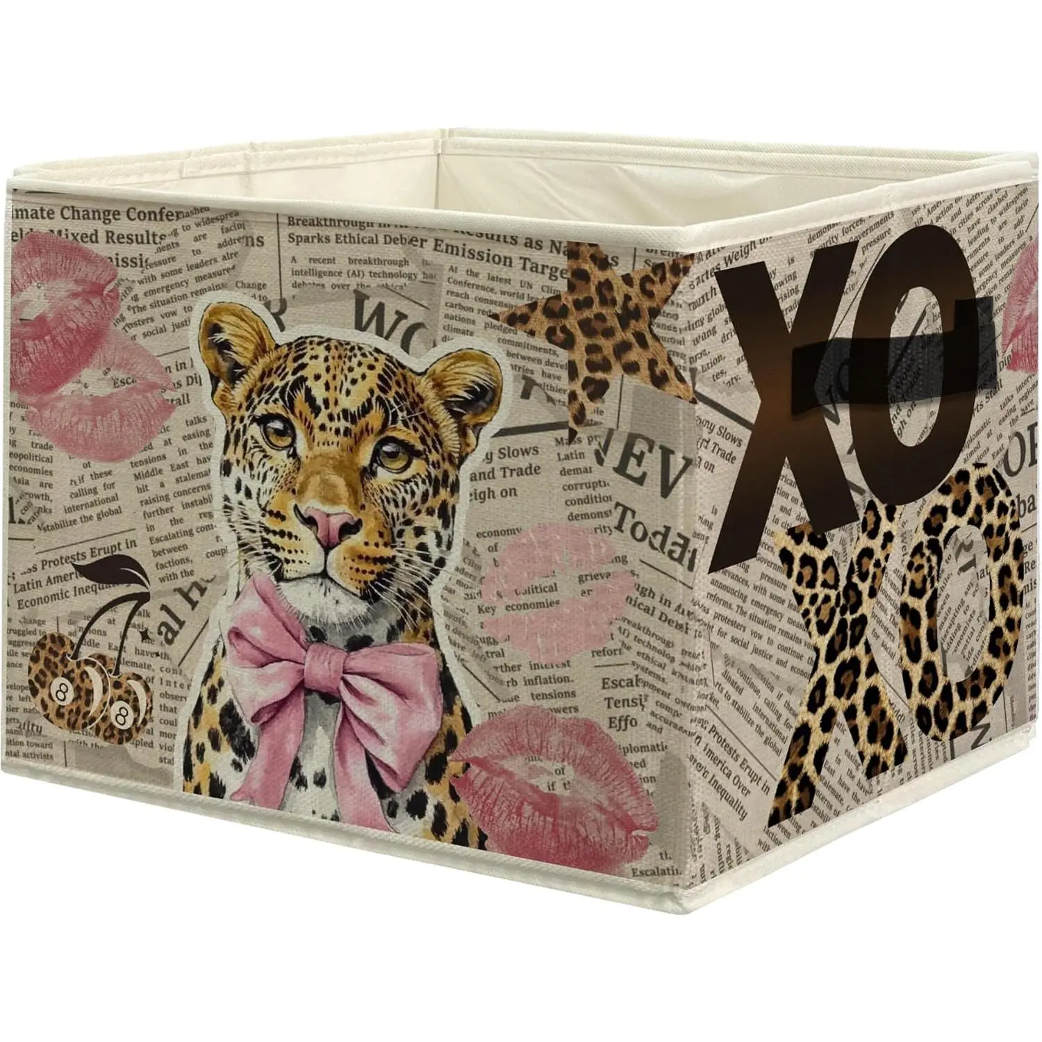 Stylish Retro Funky Print Box, Chic Luxury Y2k Leopard Fashion Foldable Box/Laundry Basket With Handle, Suitable For Home, Bedroom, Office, Can Store Clothes, Toys, Books