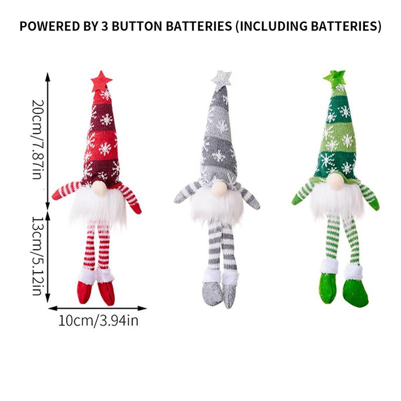 Christmas Plush Long Leg Gnome Faceless Doll with Light, Knitted Dwarf Elf Figurines with Hat, Perfect for Christmas Tree, Bedroom, Fireplace, and Window Display, Home Decor Ornament, LED Mood Light