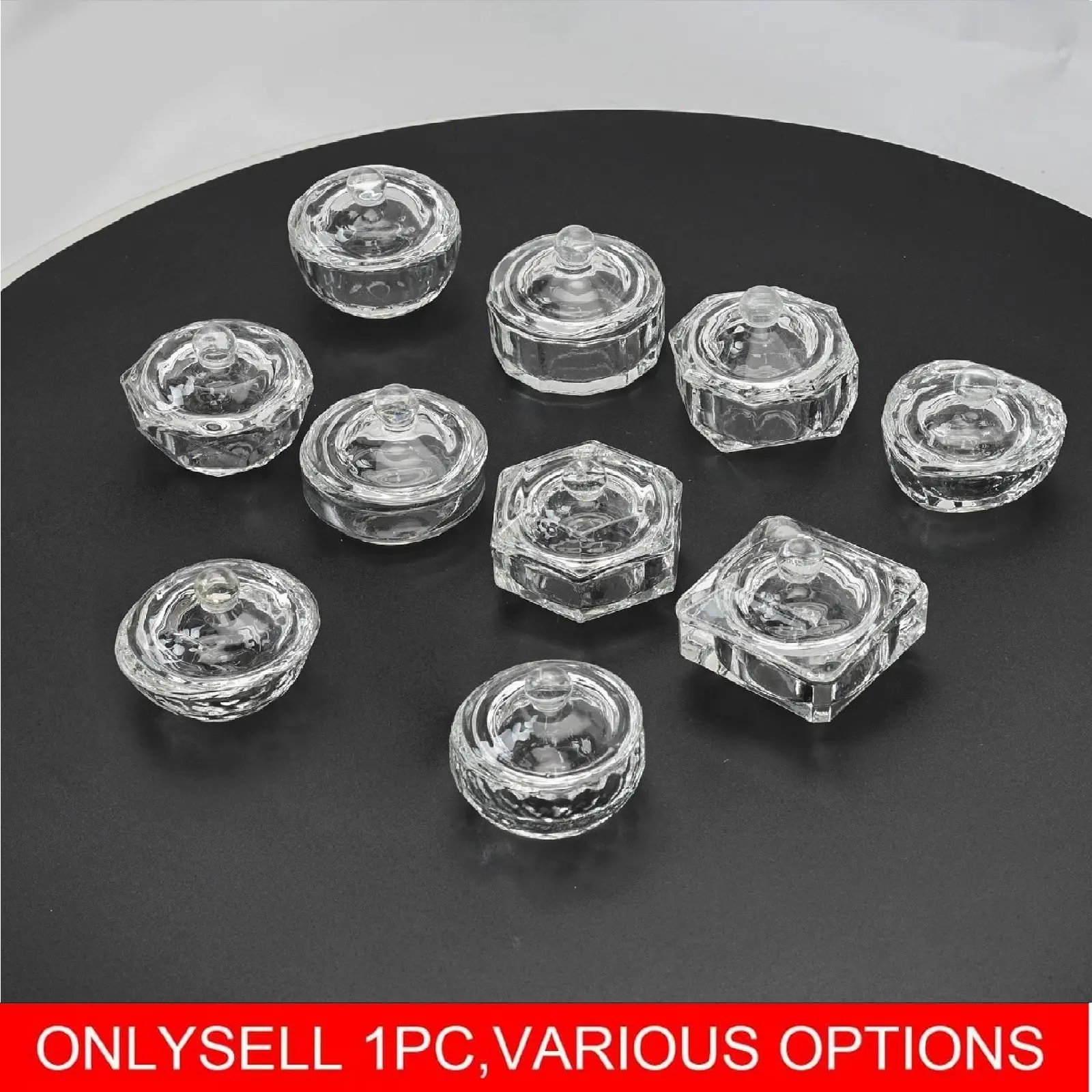 1pc Clear Nail Art Acrylic Liquid Powder Dappen Dish Bowl Multi-shaped Glass Crystal Cup With Cap Lid Bowl For Nail Art Manicure Care Tools
