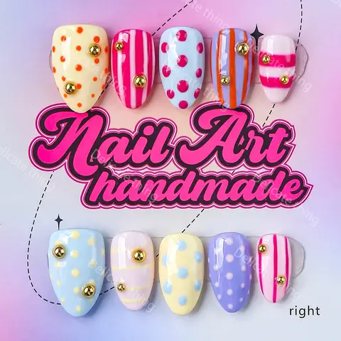 Y2K Style Short Fat Artificial Nails, Nails Press Ons, Nail Design, Handmade Press On, 4 Sizes XS S M L, Perfect for Parties, Dates, Gifts, Includes Jelly Glue, Crystal Stick, File