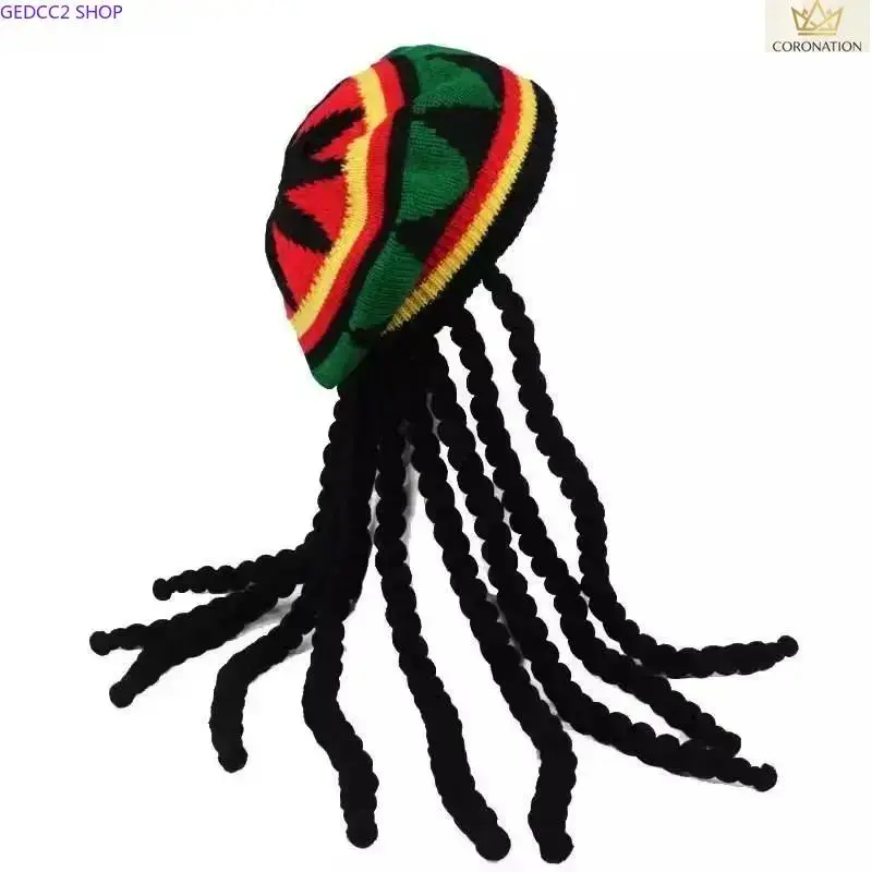 Women's Viral Aesthetic Dreadlocks Knit Hat - Colorful Rainbow Braids, Y2K Boho Beret-Style Faux Locs, Soft Lightweight Crochet Headwear, Reggae Festival Costume Accessory for Halloween, Camping Events