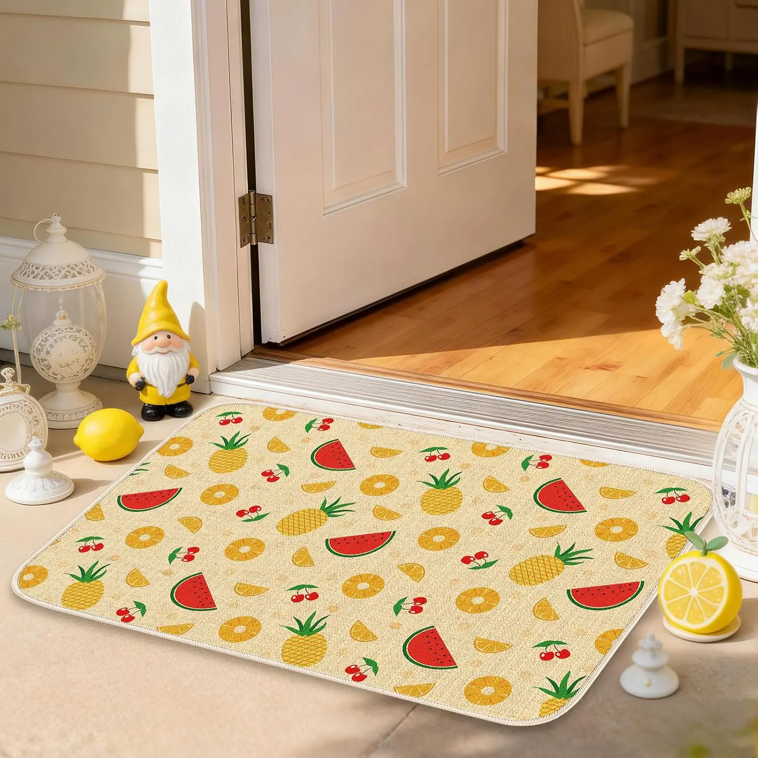 Summer Door Mat Watermelon Pineapple Welcome DoorMats Non Slip Washable Low Profile Entrance Door Rugs for Indoor Outdoor Kitchen Patio Living Room  Decor 16"x24"