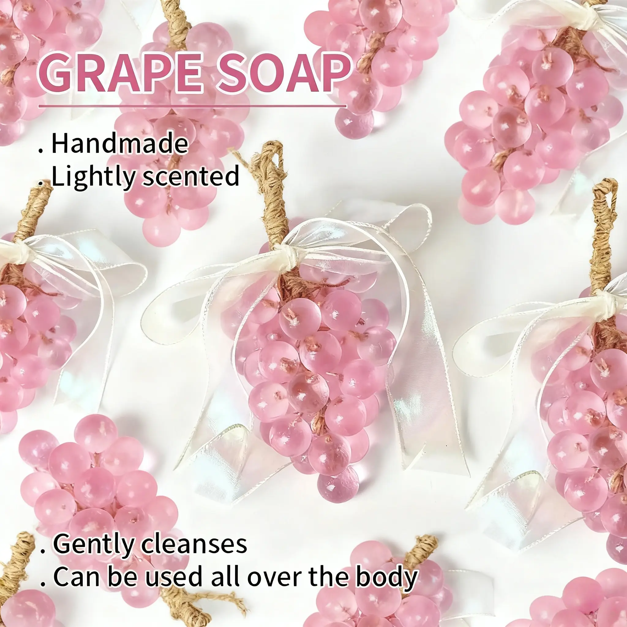 [10PCS/20PCS] Pink Grape Cluster Handmade Soap, Gentle Cleansing Soap – Face Wash,Bath,Hand Cleansing,Decorative Scented Hanging,Deep Cleanses,Smooths and Moisturizes Skin,Ideal for Oily,Dull,Rough,Acne-Prone Types,Perfect Christmas Gift