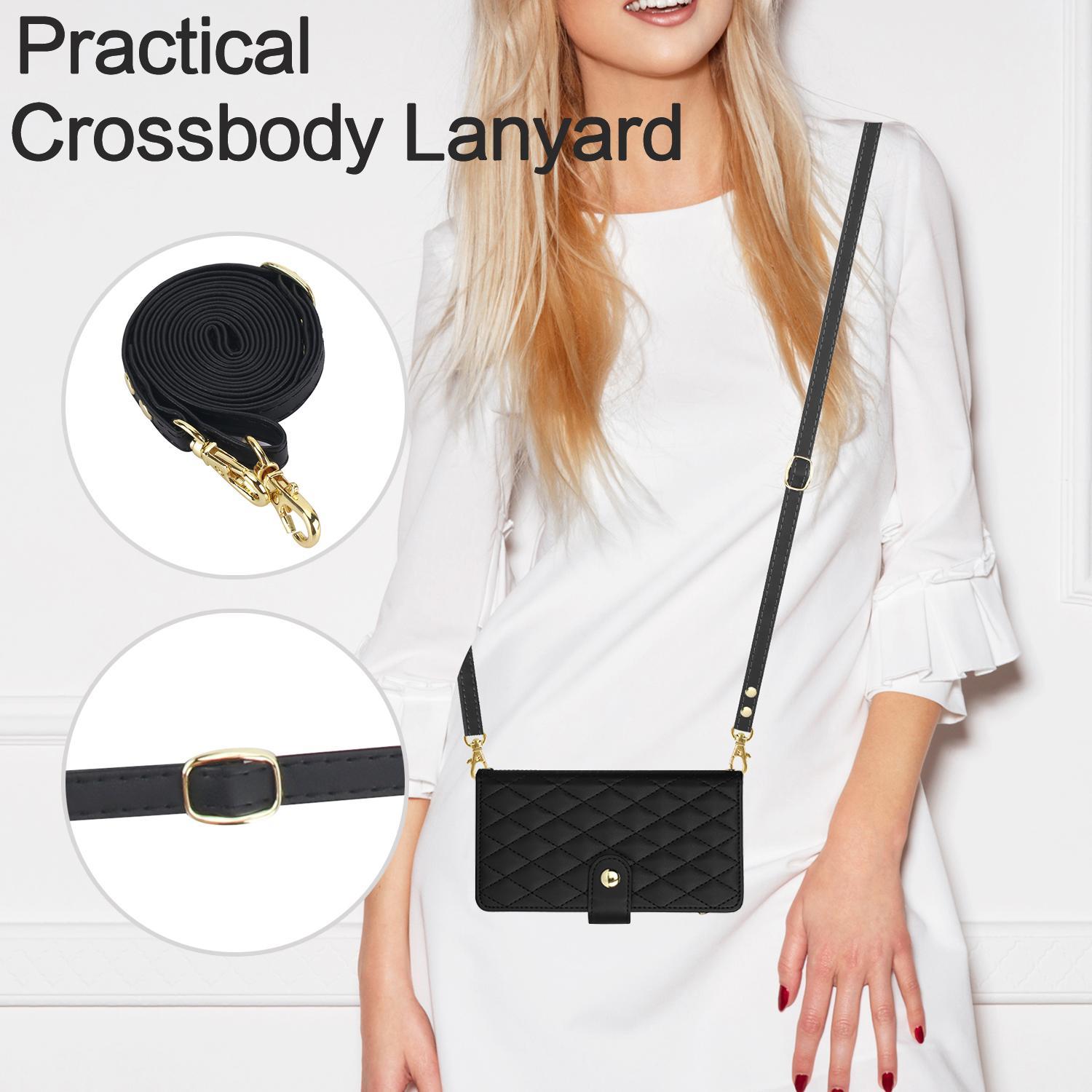 Quilted Pattern Phone Case with Card Holder, Adjustable Crossbody Zipper Purse Case with Kickstand and Detachable Wrist Strap, Flip Folio Case for iPhone 17 Air/16e/16/15/14/13/12/11 Pro Max