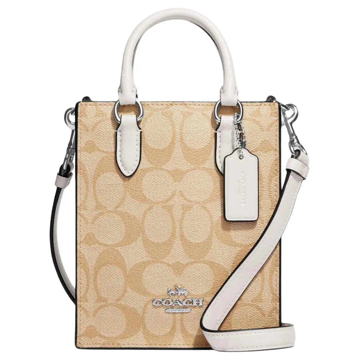 COACH Classic Tote Bag for Women – Golden Logo Jacquard Coated Canvas and Leather, Brown Mini Crossbody Handbag