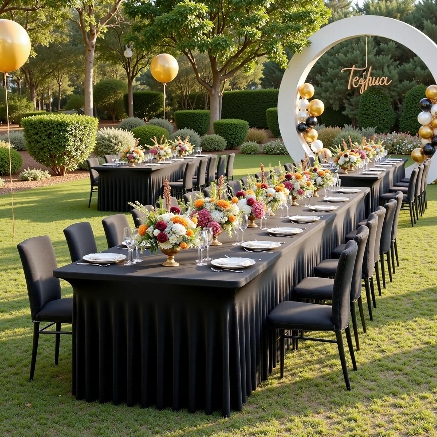 Black 6FT Spandex Tablecloth for 6FOOT Rectangle Tables, 2 Pack Stretchy Wrinkle Free Table Cloths for Parties Wedding Birthday  Shower