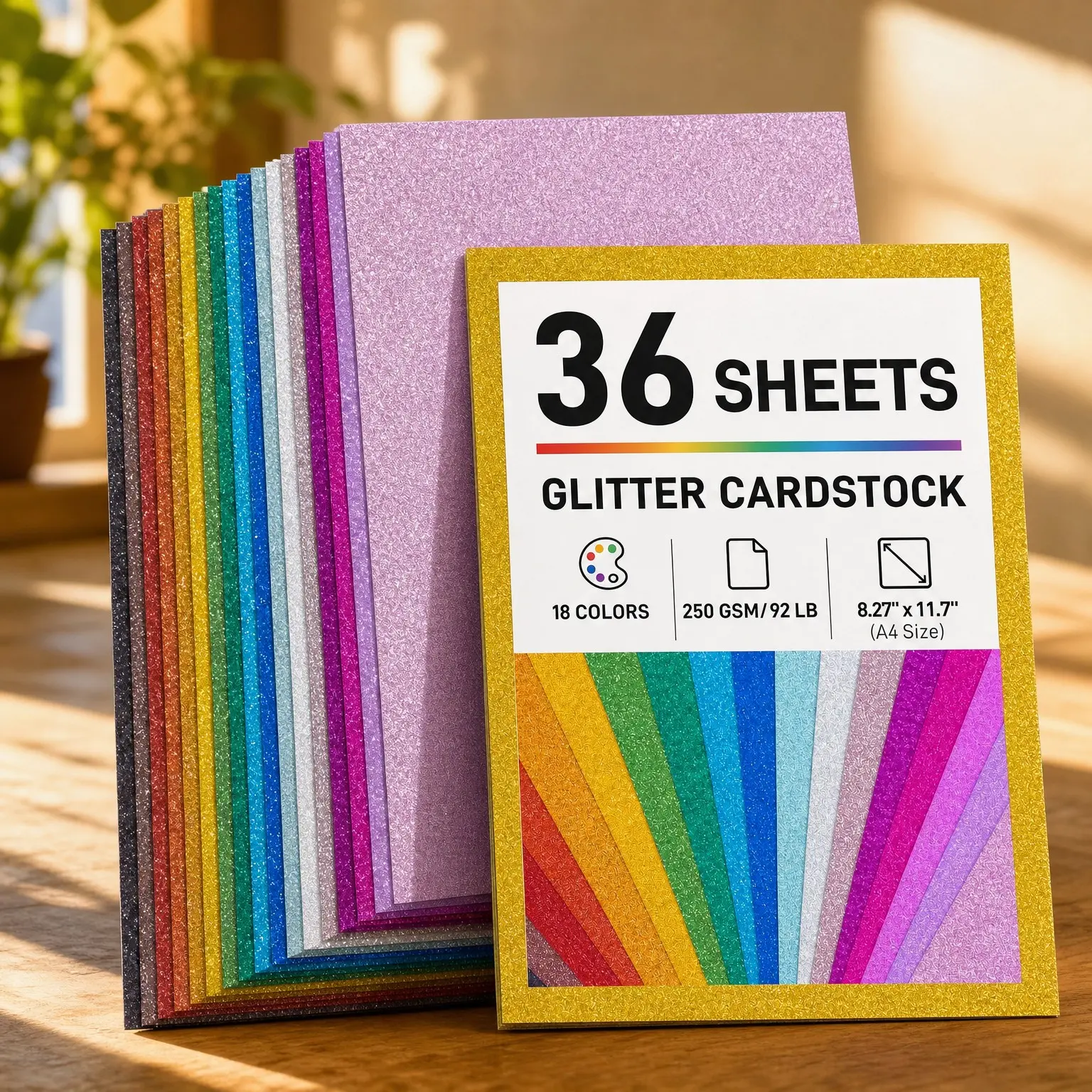 36 Sheets Glitter Cardstock, 8.27" x 11.7" (A4 Size), 18 Colors | 250GSM/92LB Glitter Paper for DIY Party Decorations, Scrapbooking, Arts and Crafts, Card Making, Classroom Must HavesGift