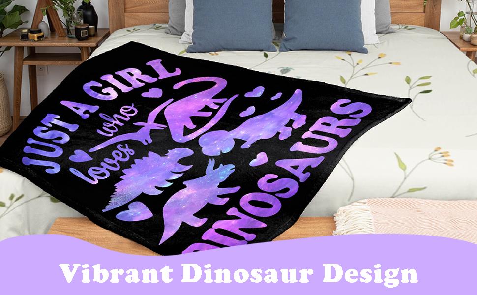 Dinosaur Custom Blanket for Girl Women-Just A Girl Who Loves Dinosaurs Personalize Flannel Lightweight Throws Gift for Dino Lover Birthday Graduate Blankets for All Season Chair 60"x50" for Teen