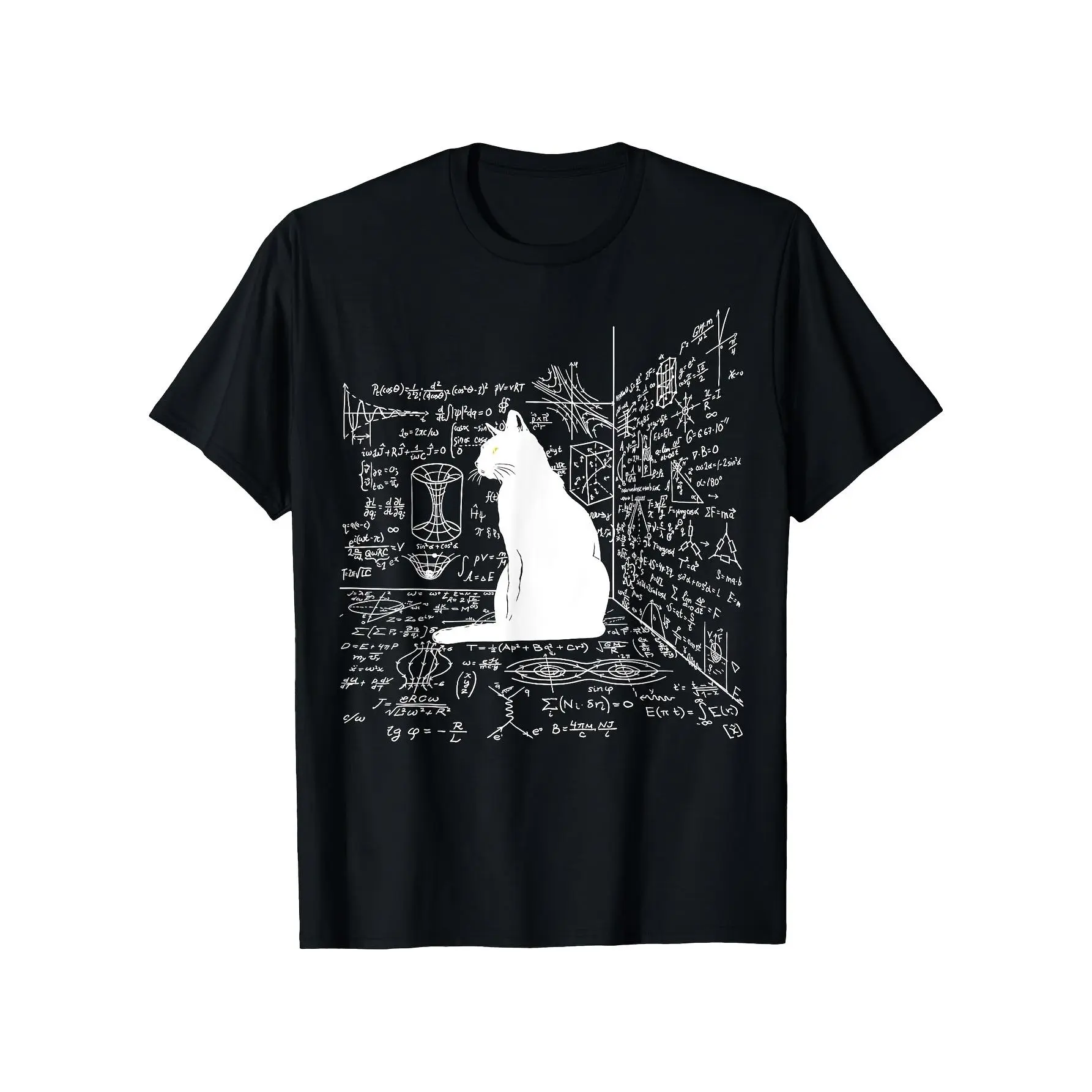 Men'S & Women'S Schrodinger'S Cat Inside the Box Graphic T-Shirt| Soft 180gsm Tee with Quantum Mechanics Equations, Black Shirt Featuring White Cat, Breathable Summer Top for Physics Enthusiasts, Vintage Style, Crew Neck, Regular Fit