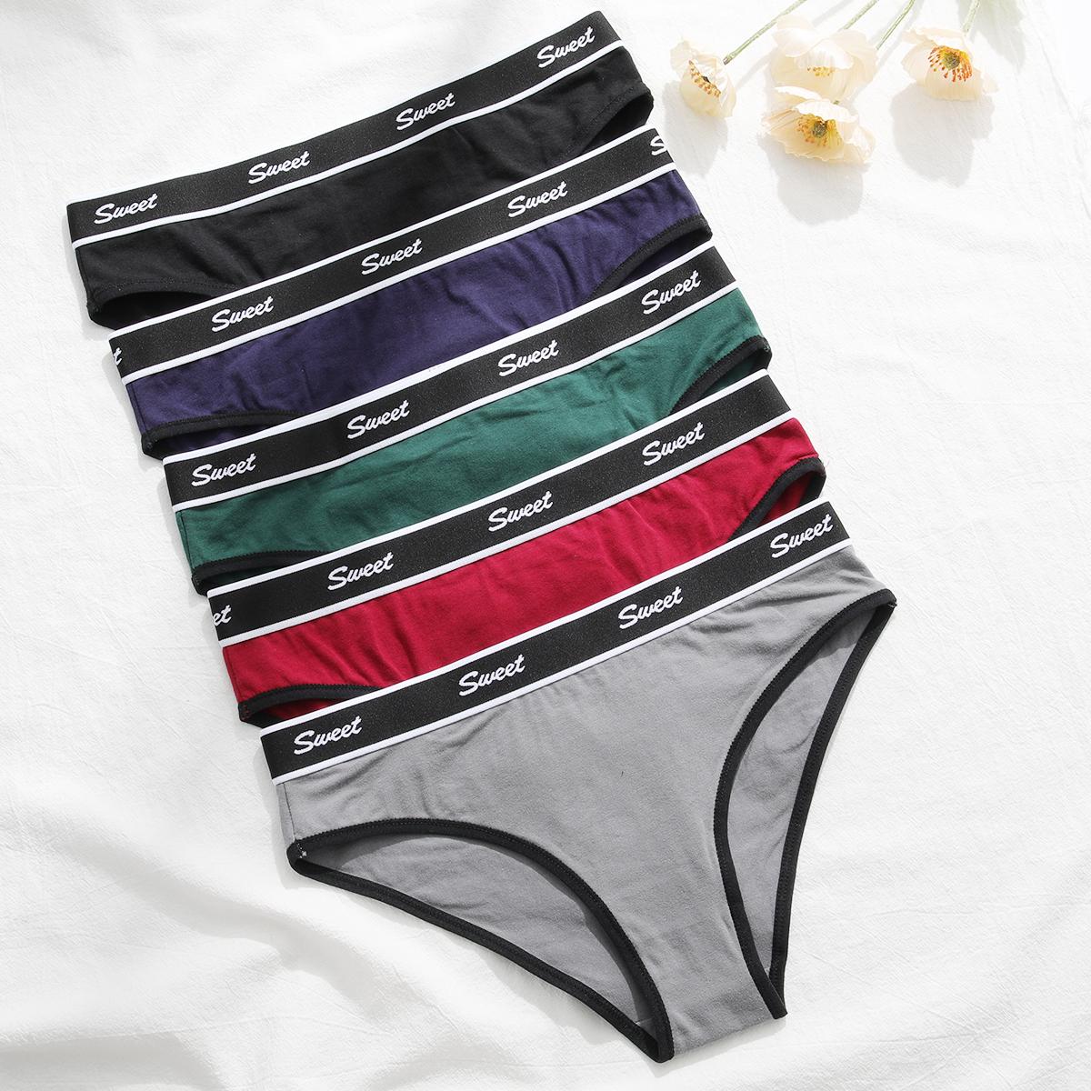 LEVAO Cotton Underwear for Women Sport Briefs Low Waisted Bikini Full Coverage Fashion Panties Underwear 5Pack S-XL