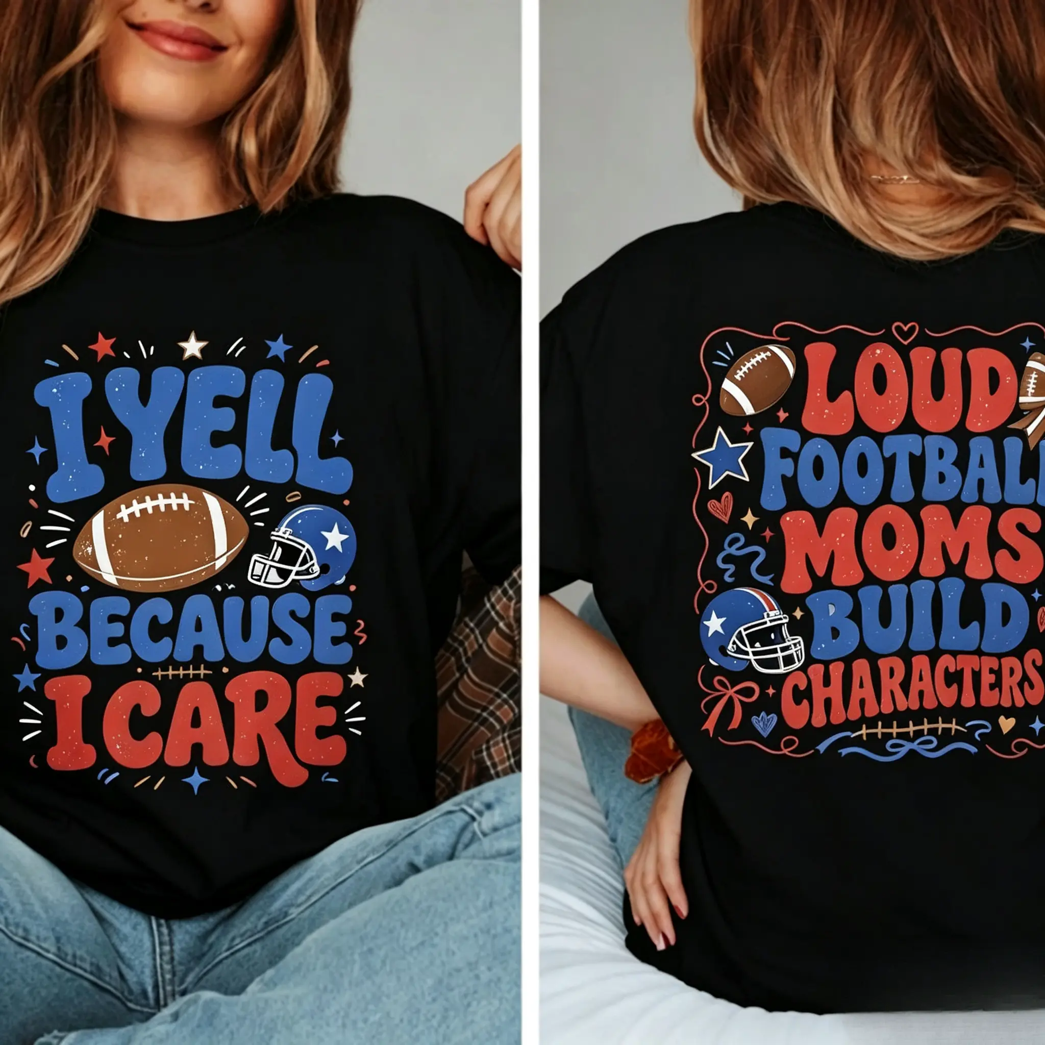 Funny Football Mom T-Shirt, I Yell Because I Care Shirt, Game Day Shirt, Football Season T-Shirt