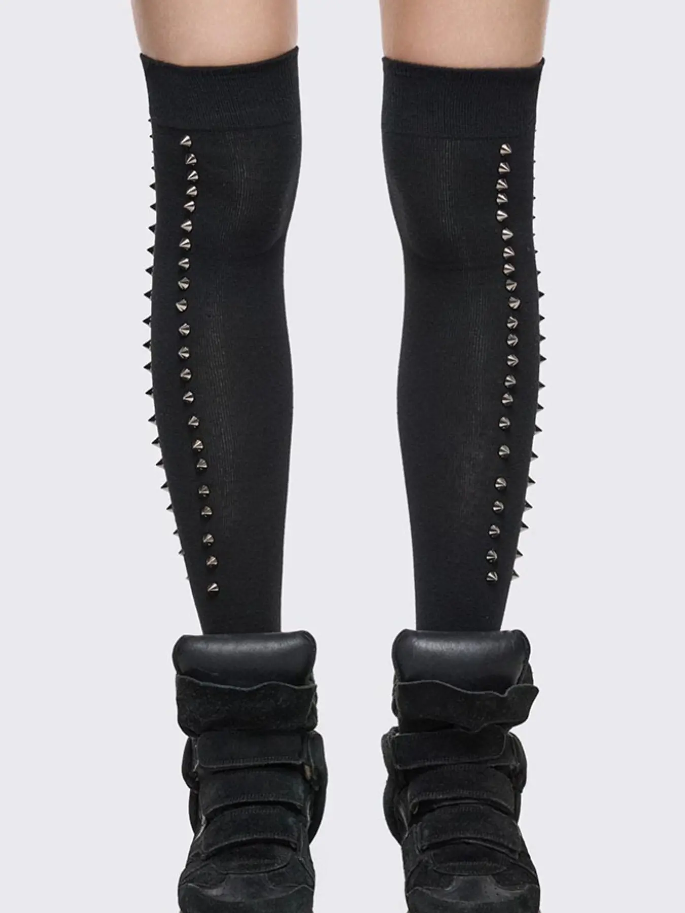 Unique Dark Punk Knee-High Socks, Stocking Socks, Metal Studs Long Cuff, Non-Slip Design, Grip Socks, Essential for Street Style Fashion, All-Season Wear, Happy Socks