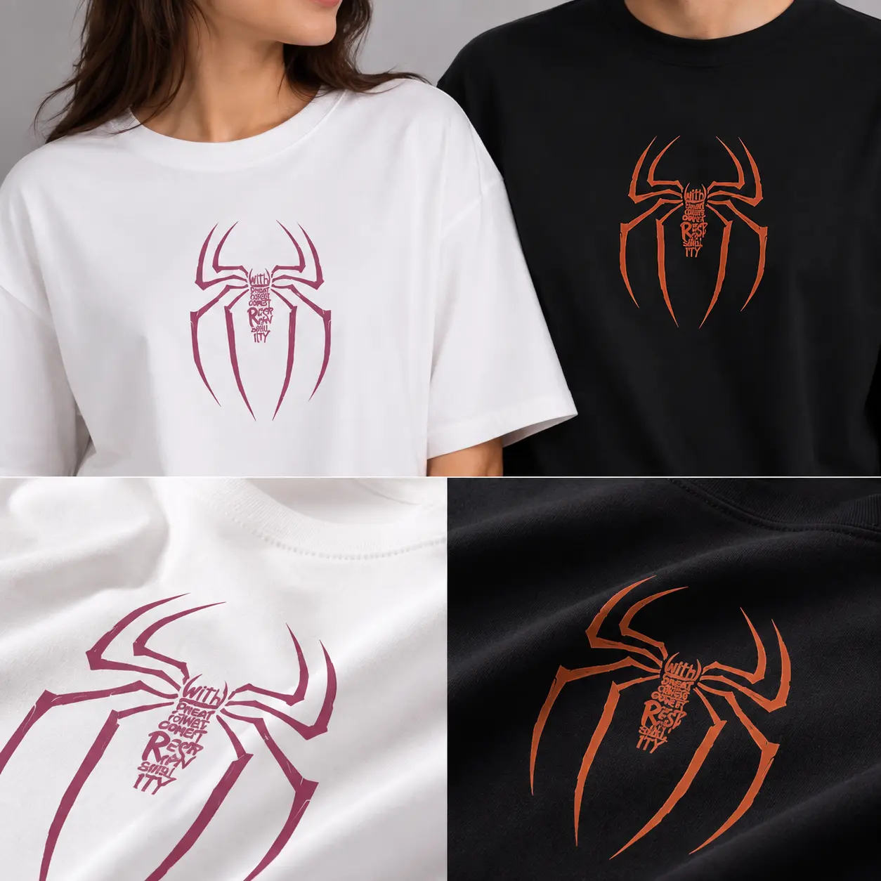 Retro Spider Web Halloween Ghost Graphic Tee, Oversized Cotton Compression Shirt Couples Matching Workout Tops, Cute Boyfriend Girlfriend Superhero Streetwear Outfit
