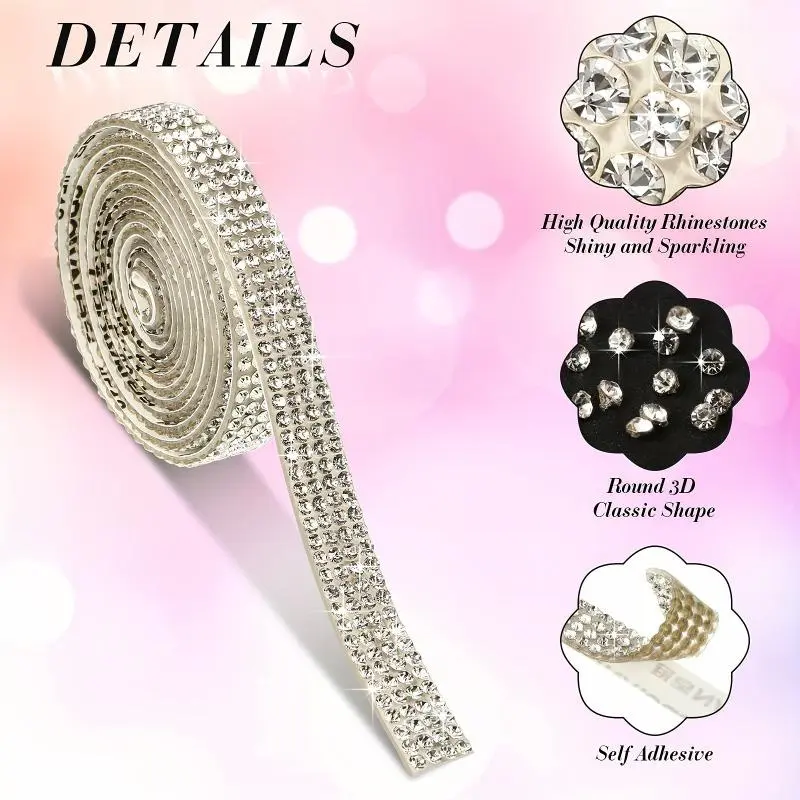 Sparkling Crystal Diamond Ribbon Sticker - 2mm Rhinestone Roll for DIY Crafts, Car & Jewelry Decorations - Self-Adhesive, Versatile for Smooth Surfaces - Available in Champagne, Black & Floral Patterns