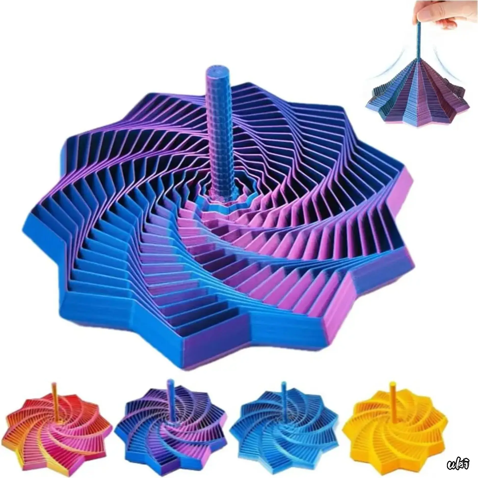 3D Printed Expanded Sensory Star Toy with Handle - Hypnotizing Whirling Spiral, Satisfying Sight & Sound, Anxiety Relief Stress Relief Fidget Toy, Stress Relief Fidget Toys