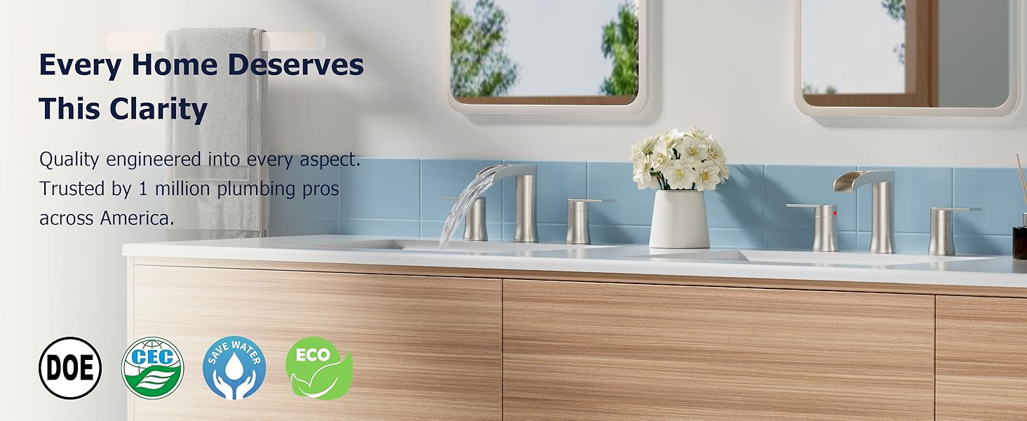 SSREEZNX Waterfall Faucets Brushed Nickel, Sink Faucet 3 Hole, Widespread Sink Faucet with Pop-up Drain and Line for