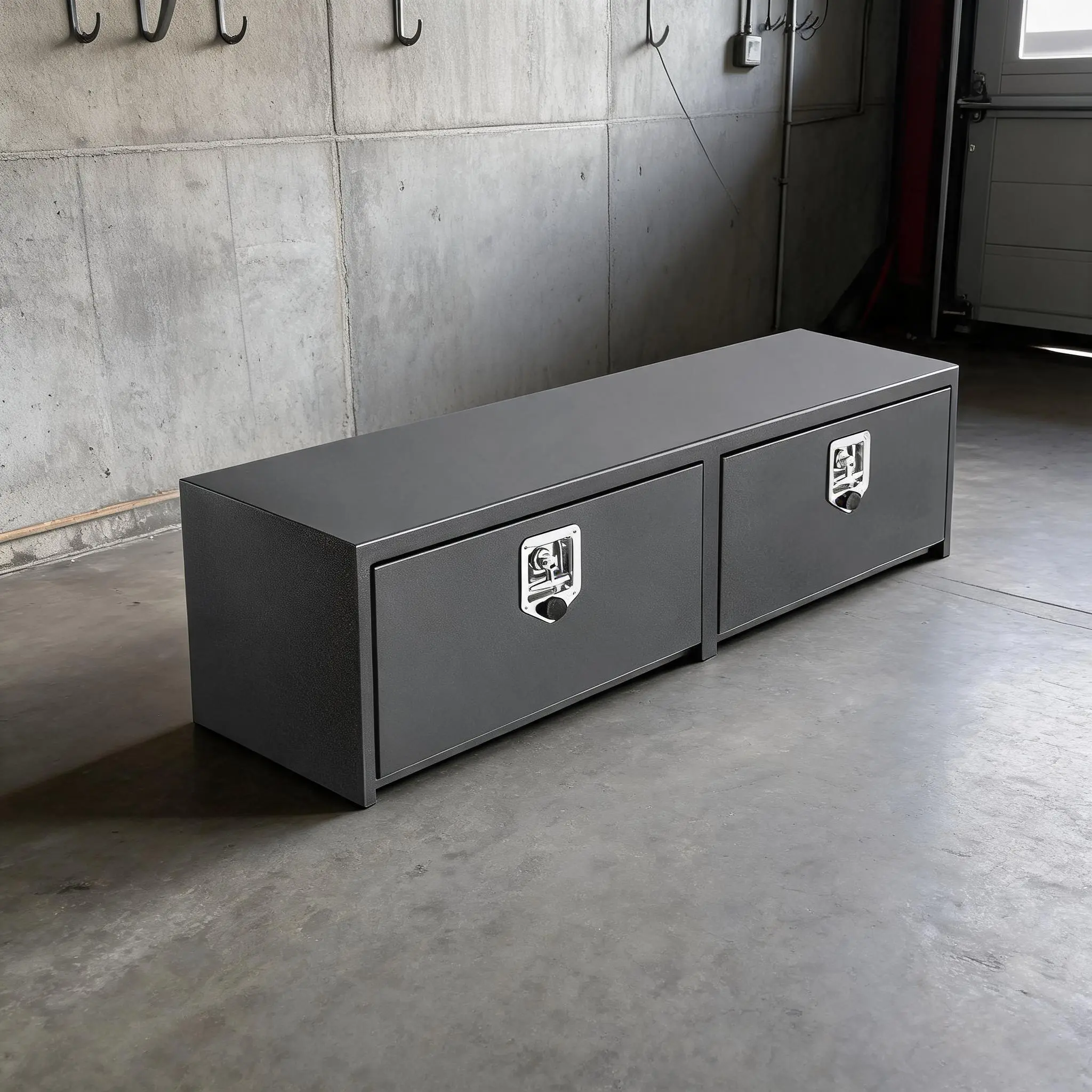 Underbody Truck Tool Box – Black Steel, Double Door Lock – Weather-Resistant – for Pickup/RV/Trailer – Q235 Steel – Heavy Duty – Secure Storage