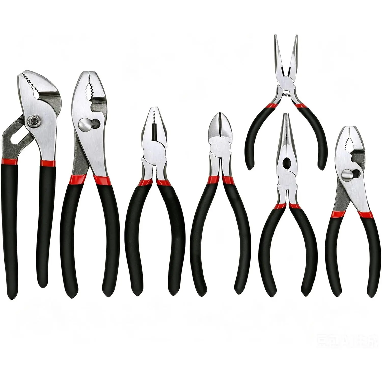7- Utility Pliers Set, Includes Slip Joint, Long Nose, Diagonal,  Joint, Linesman, and Mini Long Nose Pliers, Dipped Handle