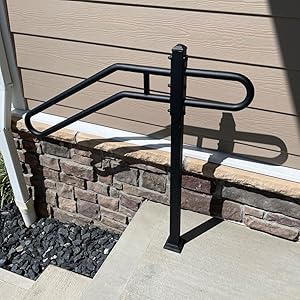 31.5"-9.5" L X 35.5" H Single Post Wrought Iron Handrails for 1-3 Steps, Railing for Steps, Handrail for Entrance, Porch (Black)