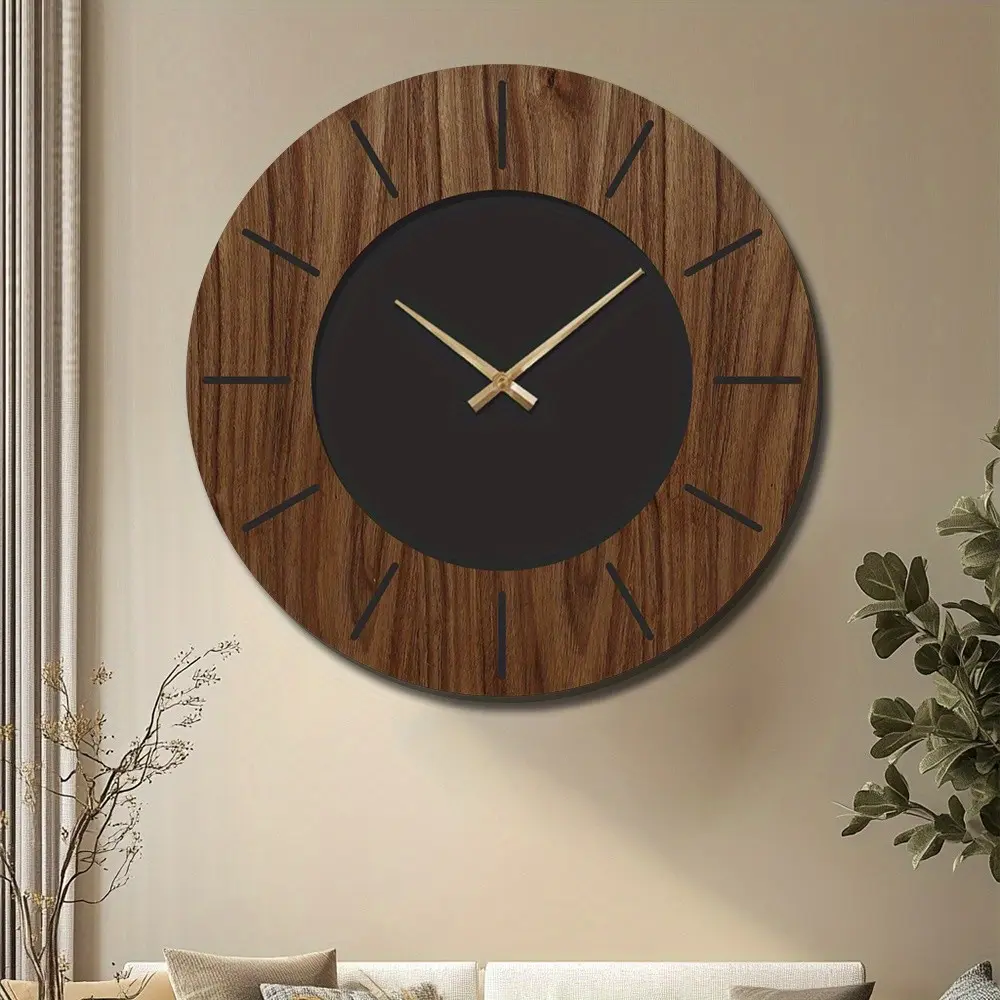 Decorative Round Wooden Wall Clock, Silent Battery-Powered Vintage Style, 14/16/18 Inch, Home Decor for Kitchen, Living Room, Bedroom, Office