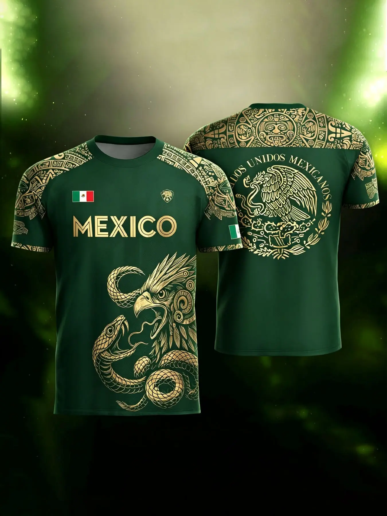 Men's Summer New Fashion High-Quality Sweat-Wicking Breathable Aztec Print Round Neck Short Sleeve Football Shirt Casual Sport T-Shirt