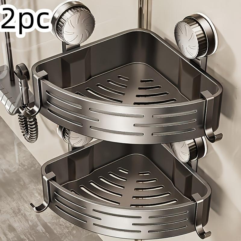 2-Piece Suction Cup Triangle Bathroom Storage Rack, Wall Mounted No-Drill Washbasin Toilet Organizer, Plastic Corner Shelf, Set