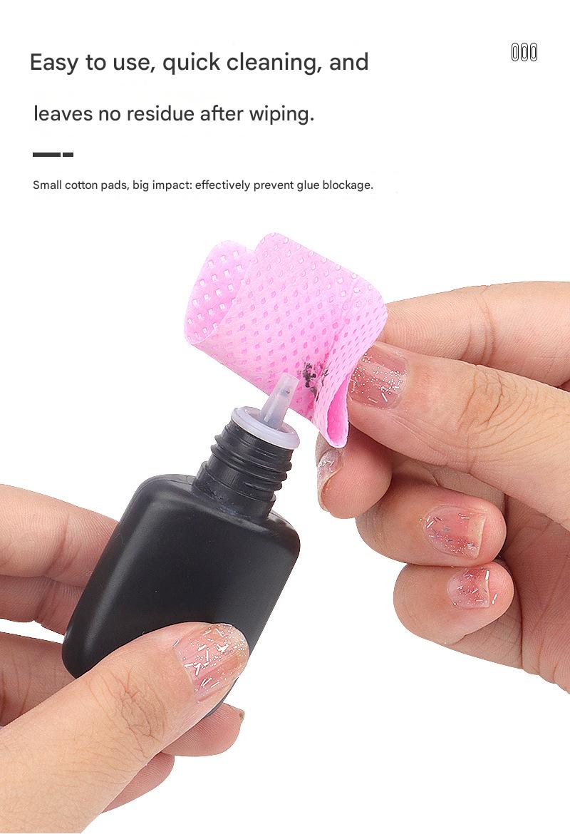 2 boxes 400pcs / Glue bottle mouth cleaning cotton pads, tweezer cleaning cotton pads,pink boxed glue wipes, non-woven fabric material, 200 pieces/box