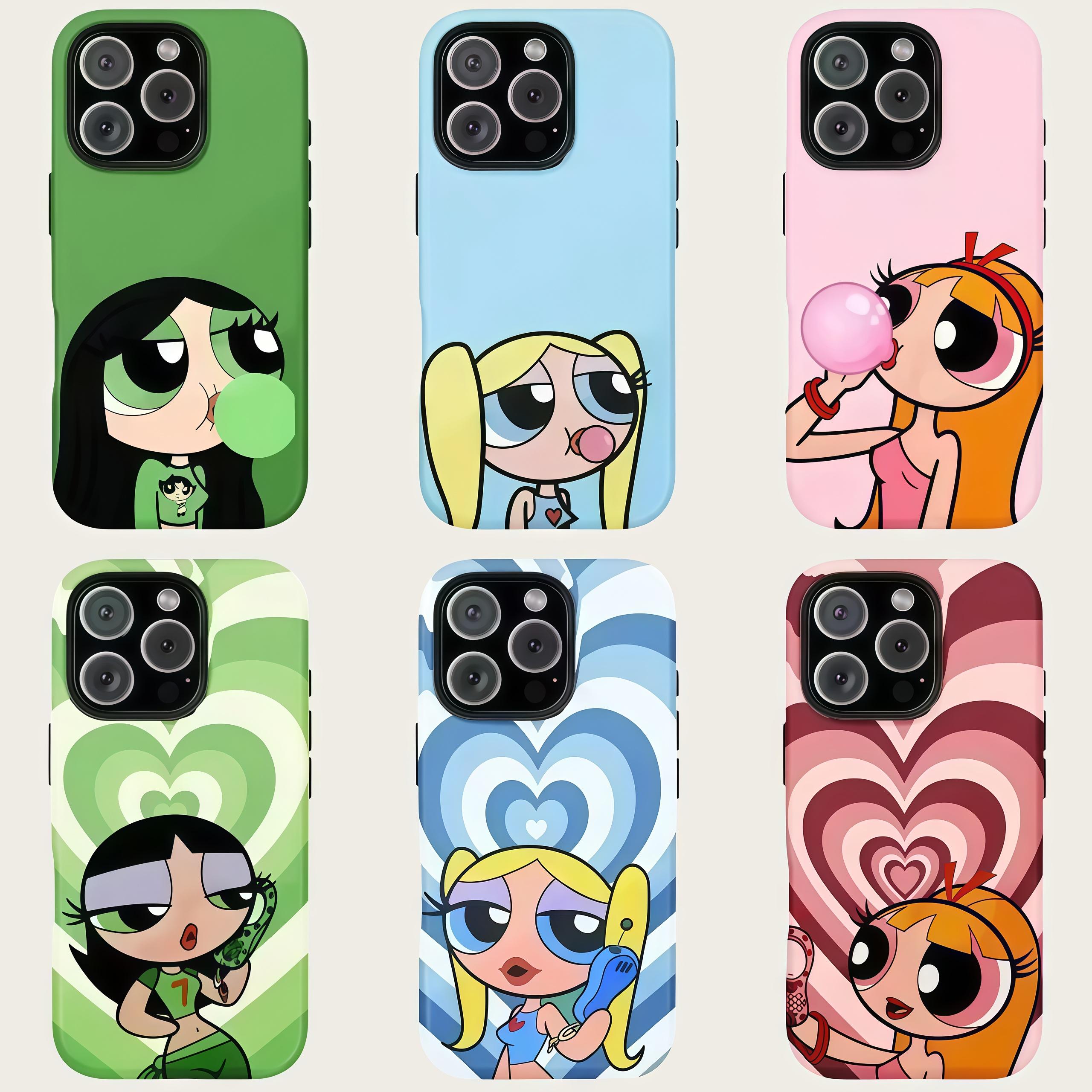 Powerpuff Girls Vibrant Cartoon Tough Phone Case for iPhone 17Air 16Promax 15 14 13 12 11 PLUS & Samsung S23-S26 Lexan Polycarbonate TPU Lining Impact Resistant Gift for Teens Fashion Lovers Anime Cover Super Slim Design Glossy Finish