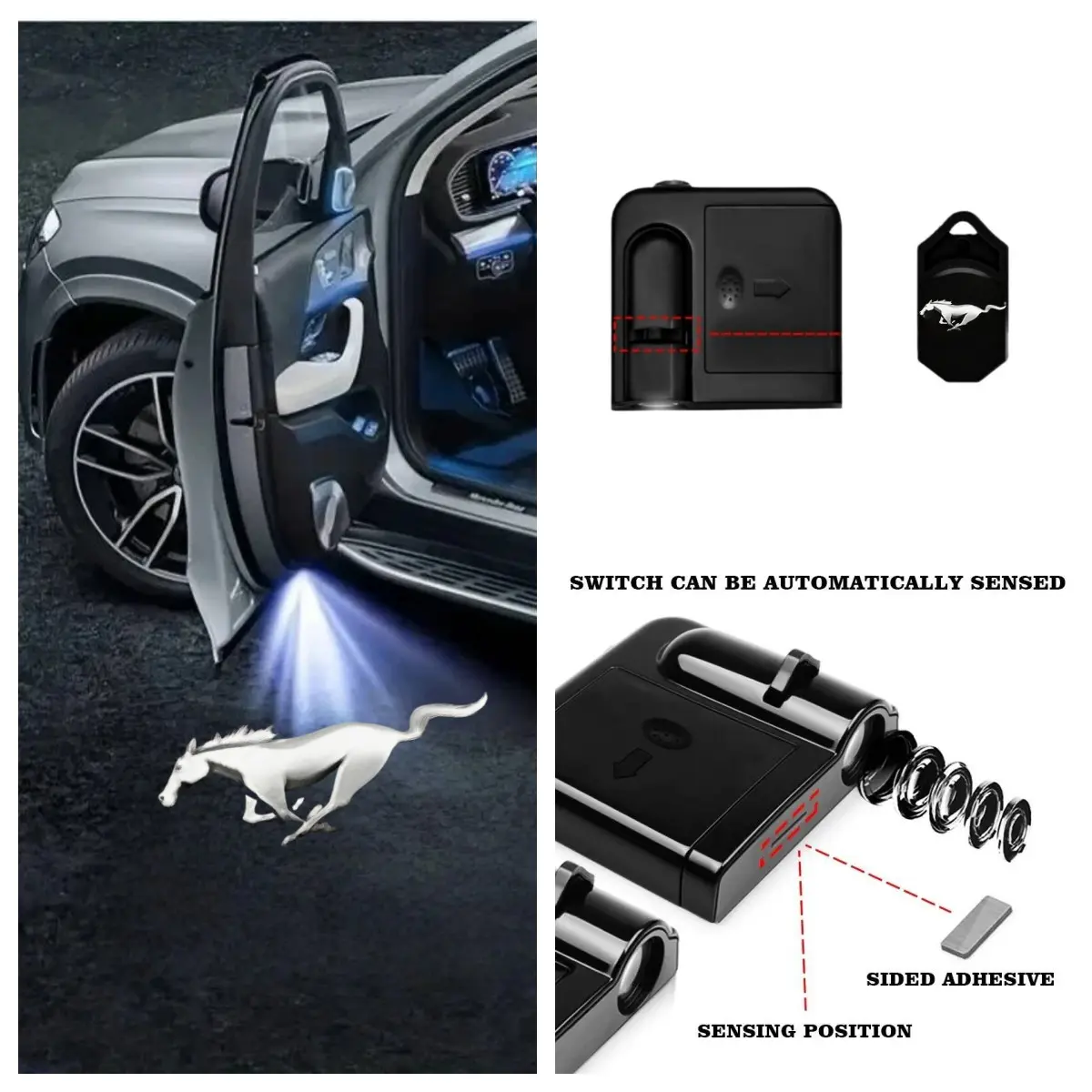 2-Pack No-Drill Car Door Welcome LED Projector Lights, Welcome Courtesy Light, Easy-To-Install Car Floor Light, Suitable for Mustang, F-150, Bronco, Explorer, Navigator, Edge, Transit