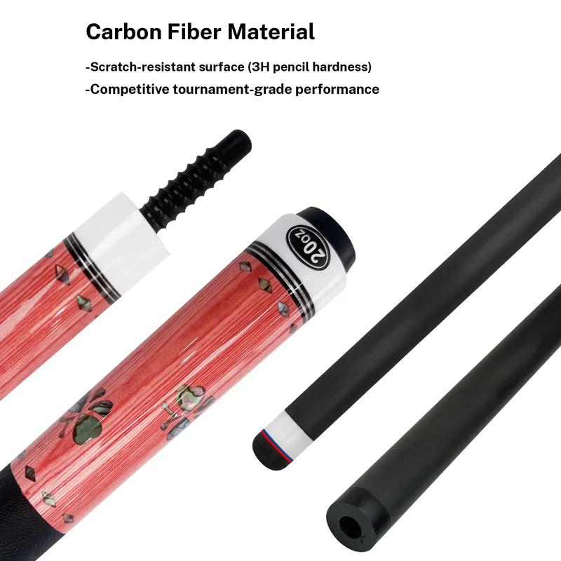 2026 new design billiard cue. Inlaying technique carbon fiber 1/2 billiard cue comes with a cue box and accessories. It features a 58 inch, 11.8mm cue tip Comes with cue case + leather tip + gloves + towel + chalk
