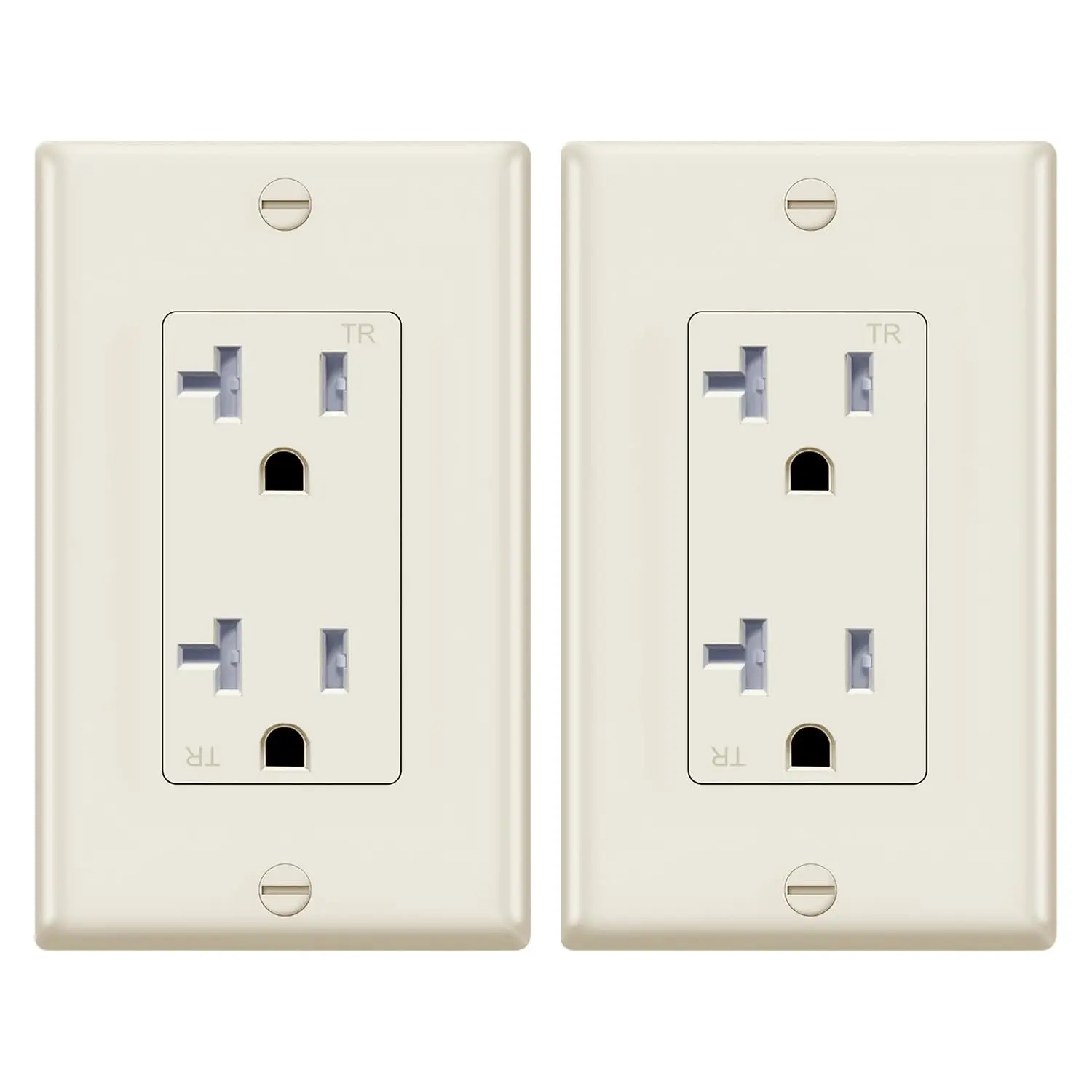 Decorator Receptacle Outlet, Tamper Resistant, Decorative Electrical Receptacle Outlet, 20Amp 125Volt, Grounding with Wall Plate UL Listed (2Pack, , 20 Amp Outlet)
