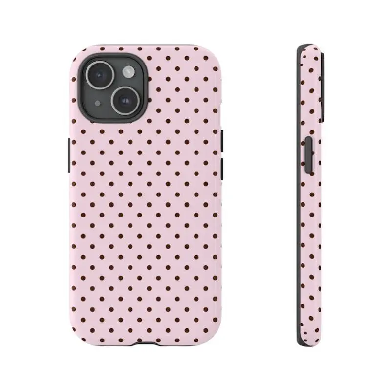 Y2K Pink Polka Dot Phone Case Compatible with iPhone 17 16 15 14 Pro Max and Samsung Galaxy S25 S24 Ultra, Cute Aesthetic Retro Pattern Shockproof 2 in 1 Cover