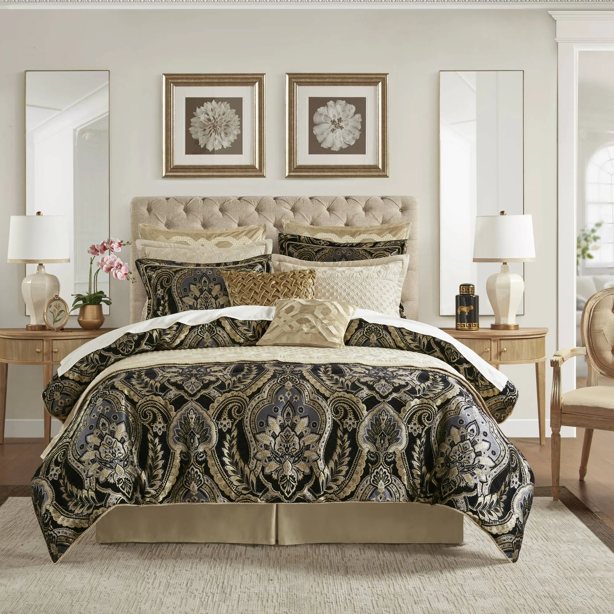 Nokaa 4-Piece Queen Comforter Set – Damask Chenille Jacquard Bedding with 2 Shams & Bed Skirt, Multicolor Polyester, Oeko-Tex Certified, YKK Zippers, Dry Clean/Machine Wash