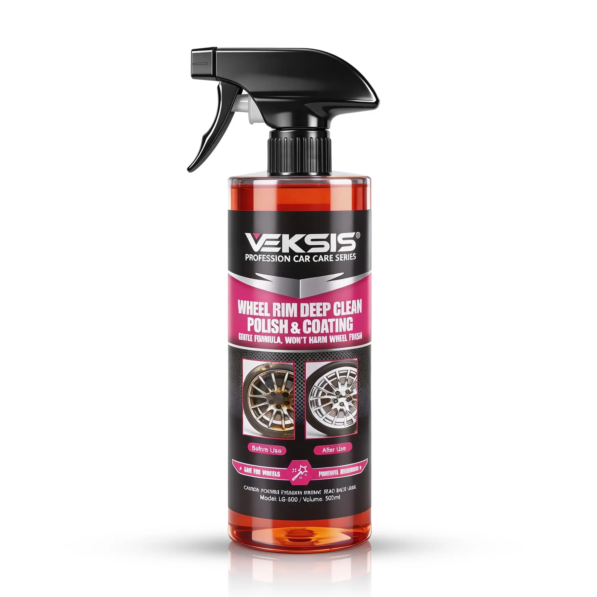 Veksis Wheel Rim Deep Clean Polish & Coating – 500ml 3-in-1 Ceramic Wheel Cleaner, Polish & Coating for Cars, Removes Brake Dust & Grime, Hydrophobic Protection, High Gloss Shine for All Wheel Types