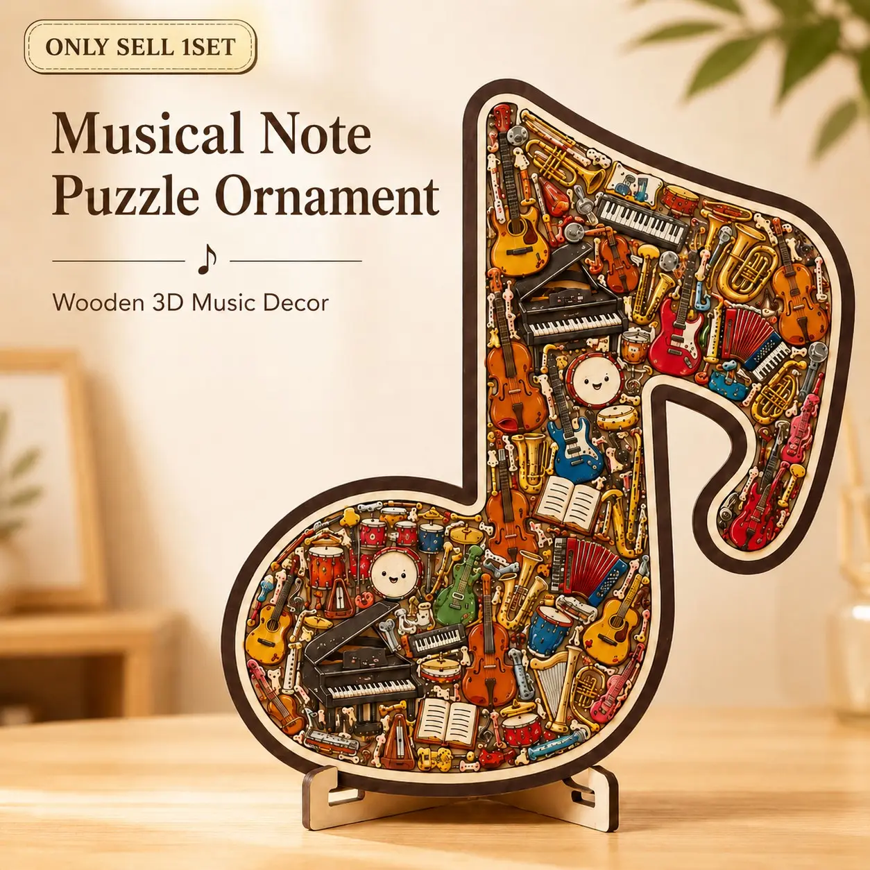 Musical Note Instrument Jigsaw Puzzle Ornament, 3D Wooden Music Note Puzzle, Classic Musical Note Outer, Premium Gift for Piano Players, Teachers & Students for Home Decoration Gifts, Family Puzzle Perfect
