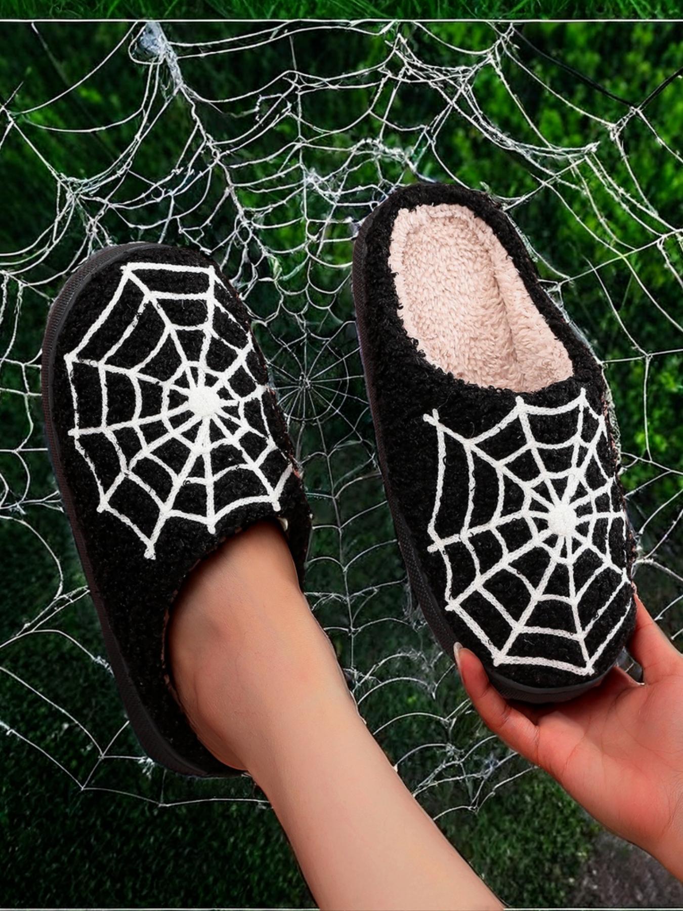 Cute Spider Web Print Plush Slippers for Women, 2024 New Style Soft Comfort House Slippers Home Slippers As Gifts, Warm Slippers for Girl Indoor & Outdoor Use for All Seasons Walking Shoes