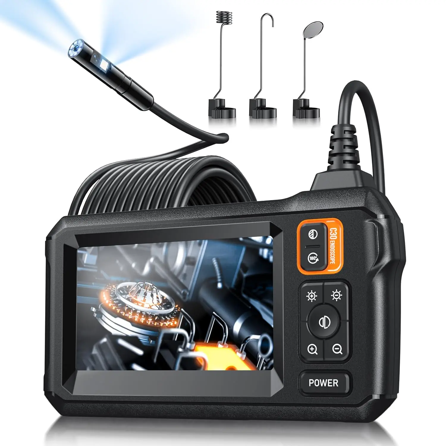 2026 Endoscope Camera with Light, Inspection Borescope Camera with 4.3" IPS Screen, 1920P HD with 8 LED Lights, 16.5FT Semi-Rigid Cord Bore Scope, IP67 Waterproof Endoscope for Sewer, Dual Lens(Orange)