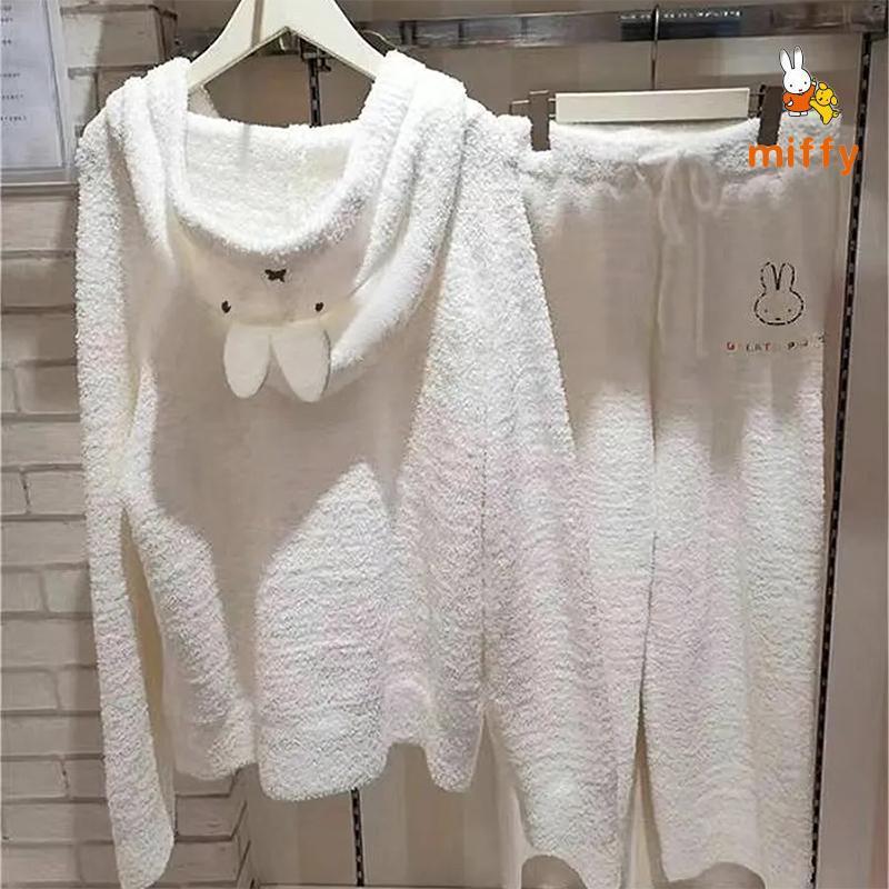 Kawaii Miffy Pajamas Creative Fashion Hooded Loungewear Comfortable Dopamine Home Wear Set Anime Accessories Girls Perfect Gifts