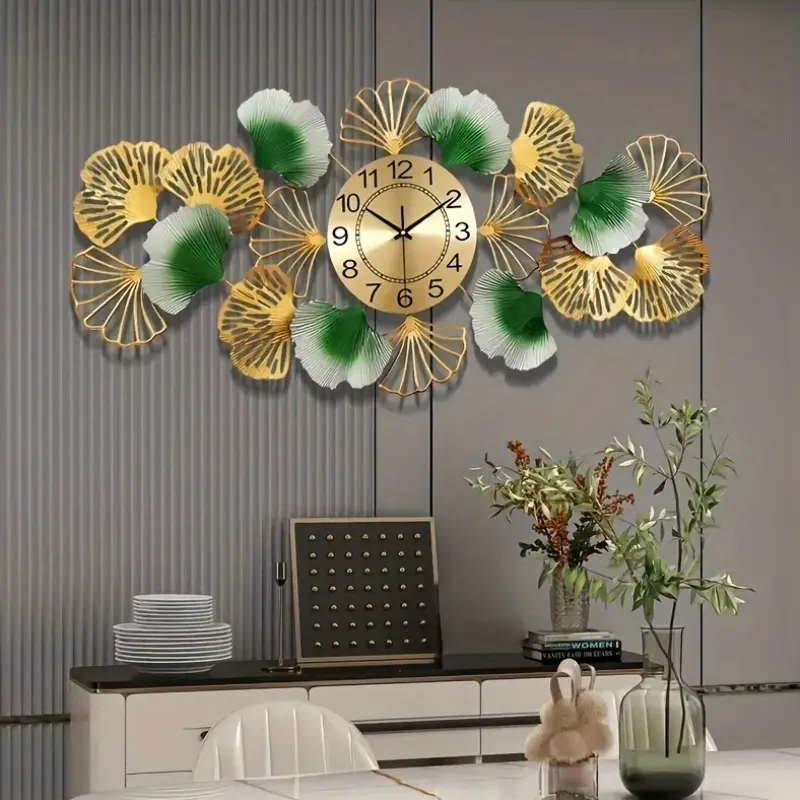 36 Inch Large Wall Clocks For Living Room Decor, Metal Ginkgo Leaf Wall Clock, Silent Non-Ticking Decorative Wall Clocks For Bedroom Kicthen