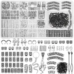 247Pcs Viking Norse Hair Accessories Set - Tube Beads, Metal Cuffs, Clips, Rings, Dreadlock Beads for Braids Locs, Hair Jewelry for Women Men, Beard Decoration, Bracelets, Necklace, DIY Silver