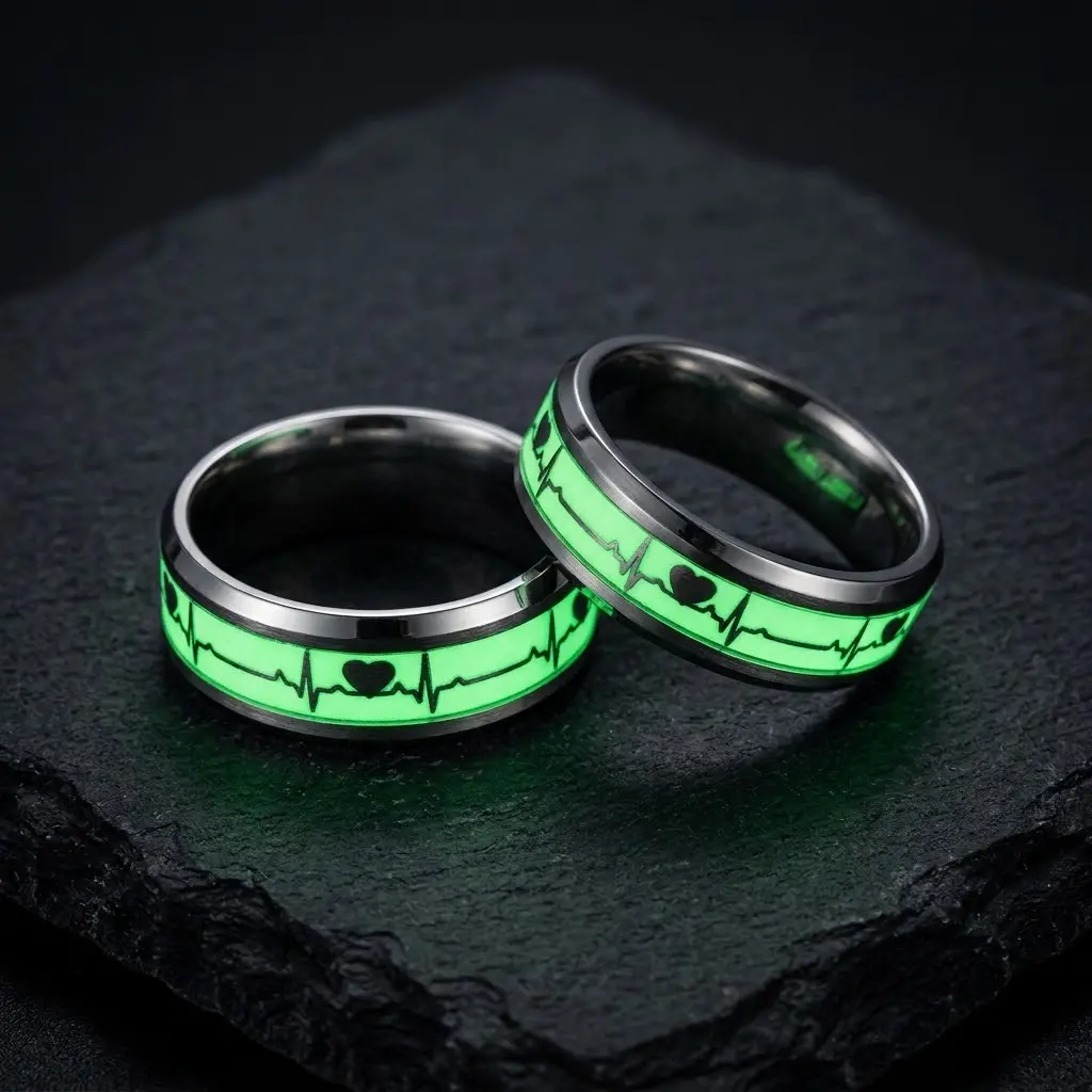 Glow in the Dark Heartbeat Ring Luminous EKG Line Heart Design Jewelry Unique Glowing Accessory Meaningful Lifeline Ring Ideal for Everyday Wear and Thoughtful Gifts