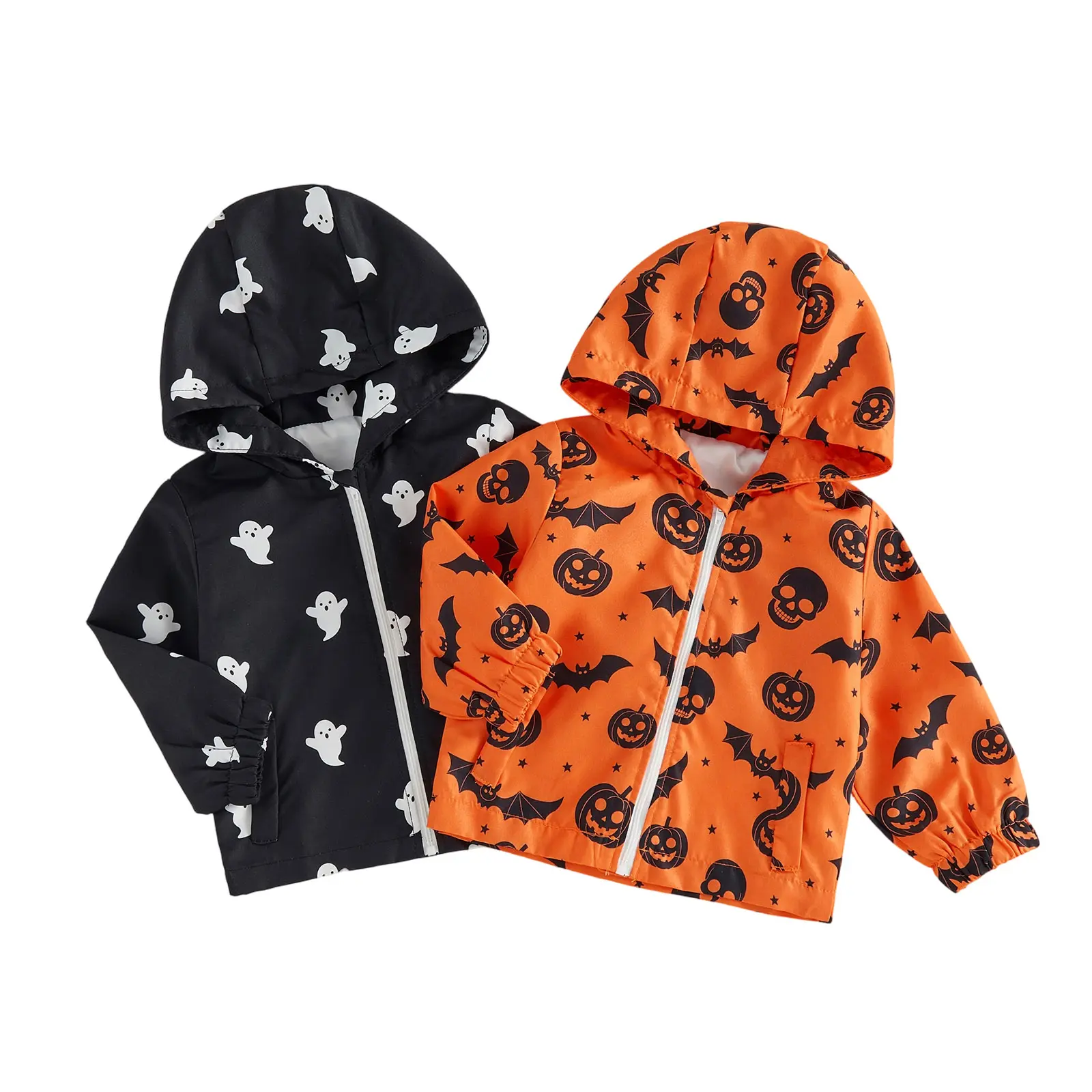 Toddler Baby Little Boy Girl Halloween Hooded Jacket Ghost/Skull Print Long Sleeve Zip Up Fall Winter Coat 6M-4T