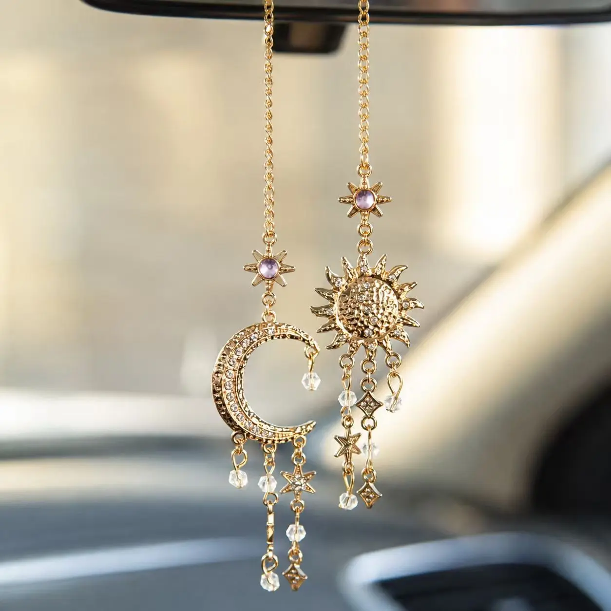 Metal Star Moon Car Hanging Ornament, Rearview Mirror Decor, Bohemian Car Accessories, Perfect Gift Idea, Creative Automotive Decoration
